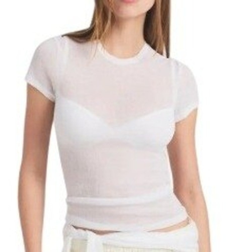 Skims Sheer Rib Crewneck T-Shirt SS-STT-8234W Snow White XXS